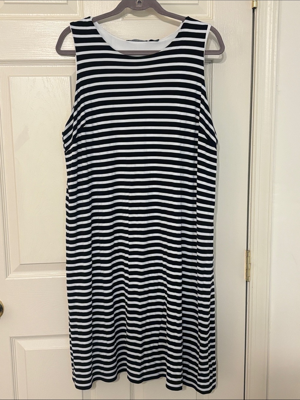 Lauren Ralph Lauren Black & White Striped Sleeveless Aline Lined Dress 2X